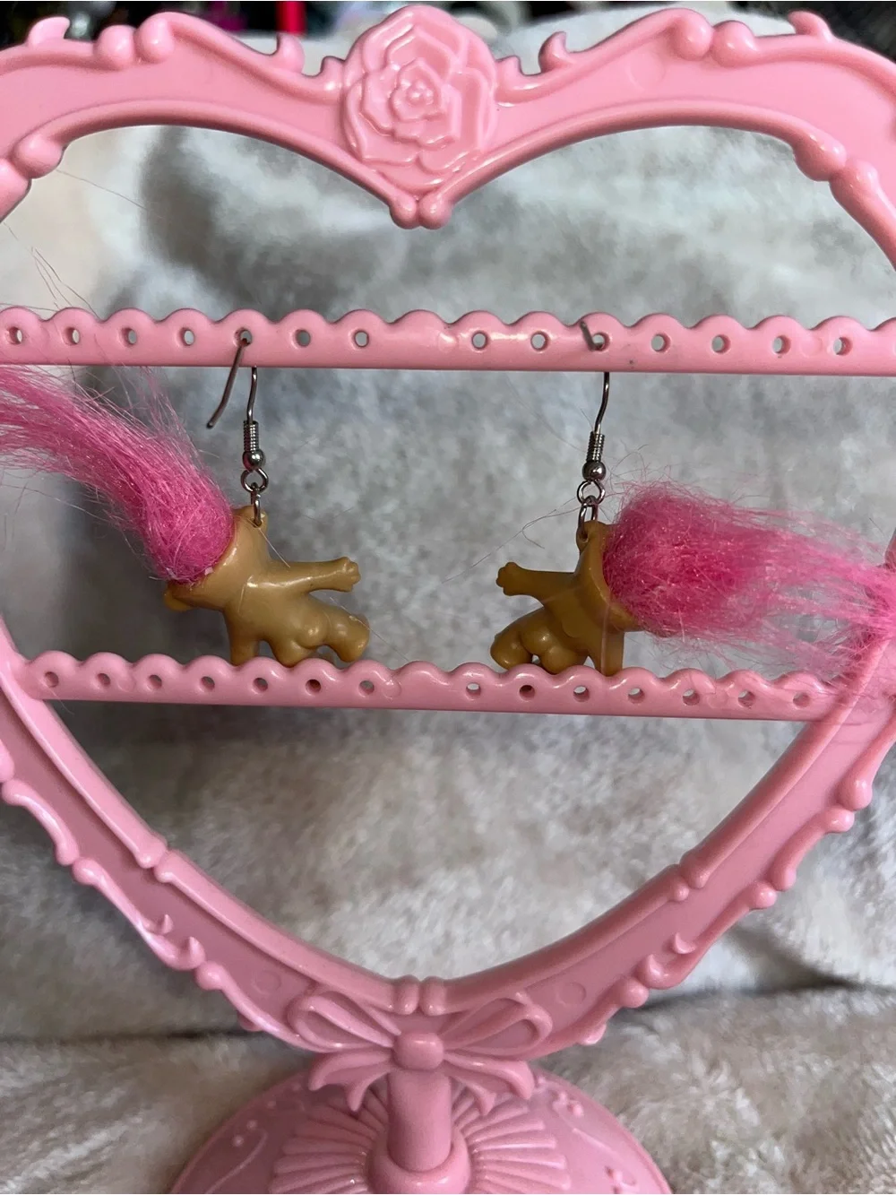 Source Unknown Pink-Haired Troll Doll Drop Earrings for Kids